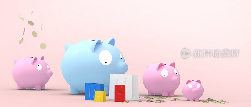 Business Analytics Data concept和seo marketing social media with Successful and piggy bank on Pink。拷贝空间，数字，横幅，网站-3d渲染